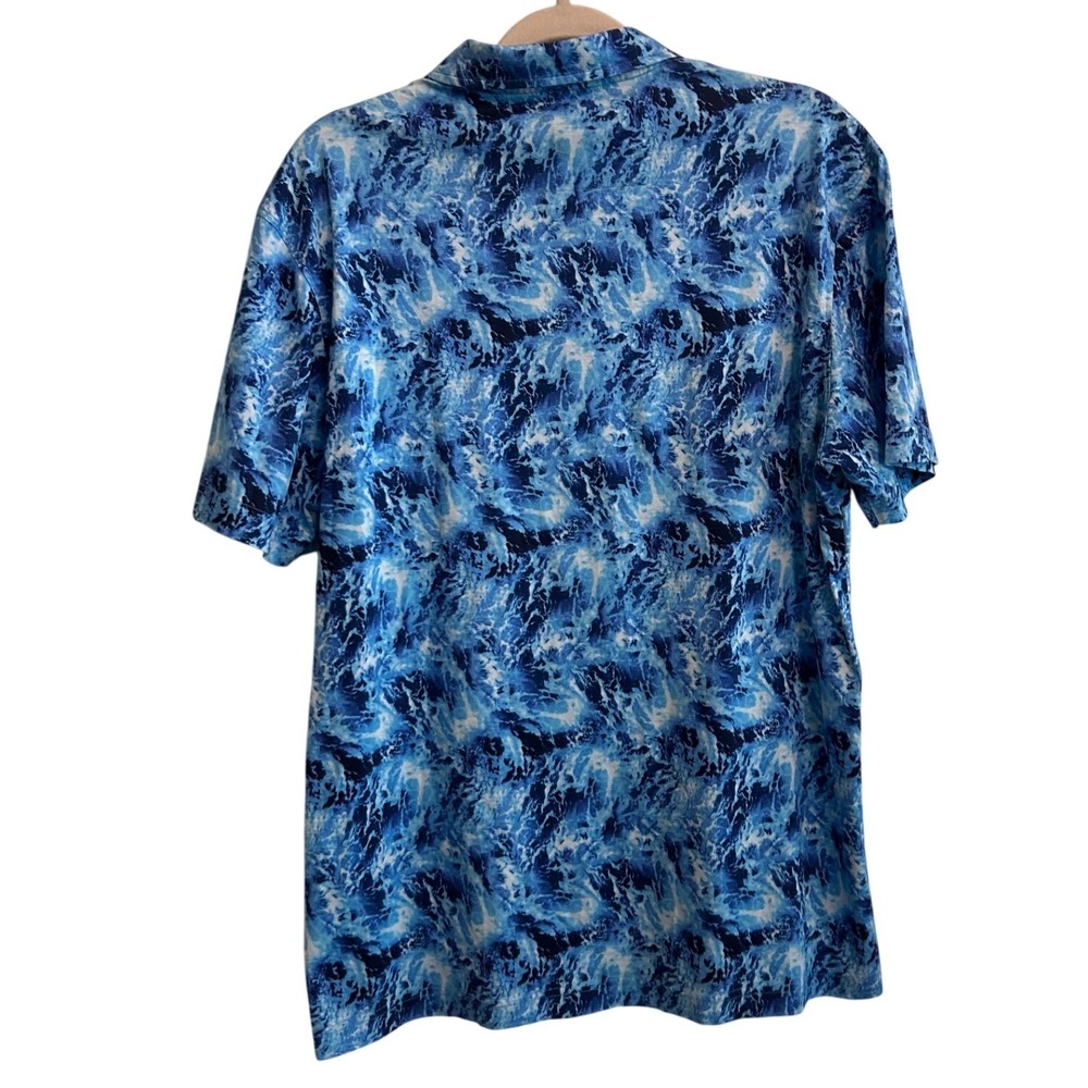 Bugatchi Mens Size L Blue Ocean Wave Print Mercerized Cotton Polo Shirt - Picture 2 of 6